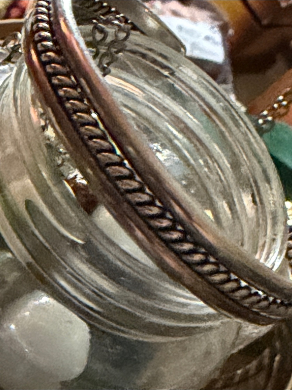 Signed Native American Sterling Cuff with Cable Wire accent